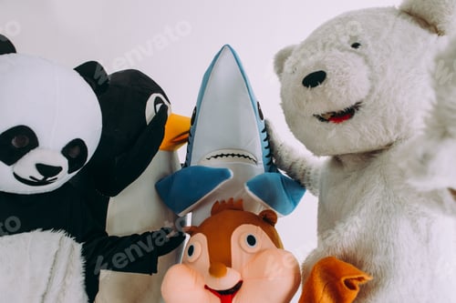 Preview: Group of animals mascots doing party