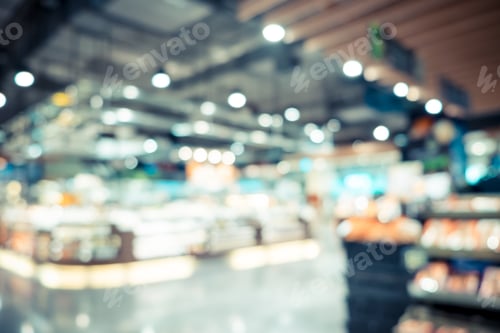 Preview: Blurred background, Customer shopping at supermarket store with bokeh light