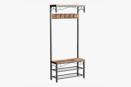 Preview: Rustic Hall Tree with Bench and Shelving