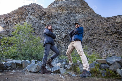 Preview: A couple in a fantastic stone shapes on the Jokulsargljufur trekking trail, Iceland