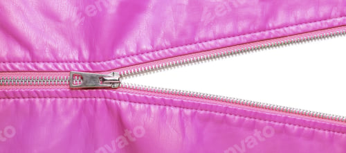 Preview: Pink Leather Texture And Open Metal Zipper Isolated On White Background