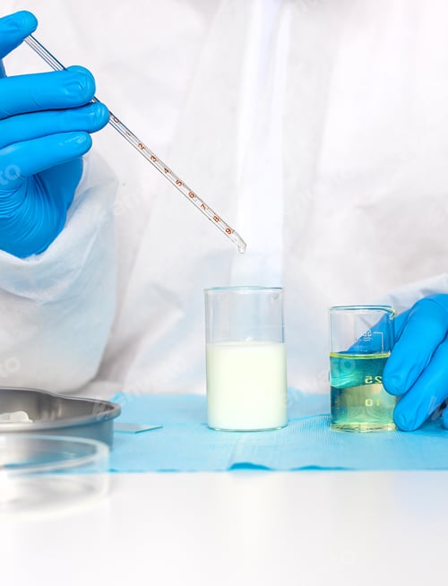 Preview: Examine milk in the laboratory. Selective focus.