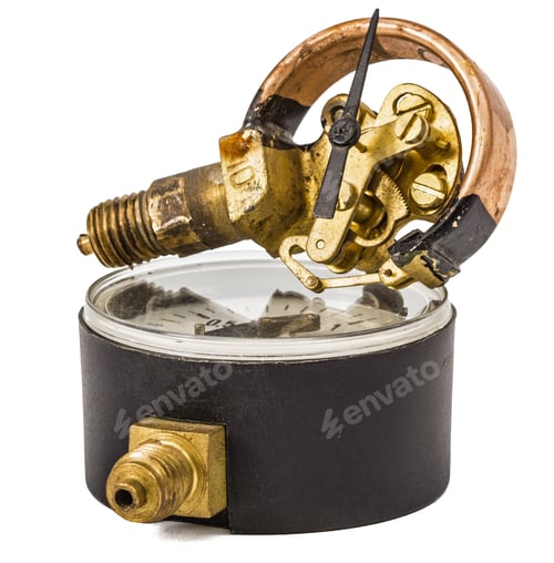 Preview: Pressure gauge mechanism in disassembled form, isolated on white background