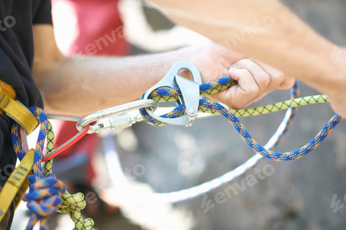 Preview: Close up of ascender on climbing rope