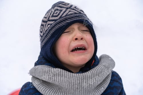 Preview: Portrait of a Boy in winter clothes screams and cries. Emotions