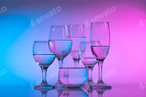 Preview: Wine glasses with neon multicolor light