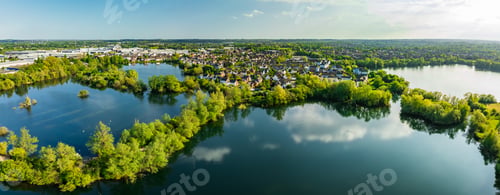 Preview: Aerial drone view of
Leybourne Lakes and housing estate, Aylesford, Kent, England