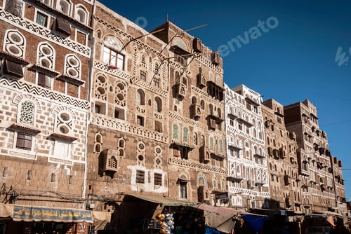 Preview: street scene and buildings in old town of sanaa yemen