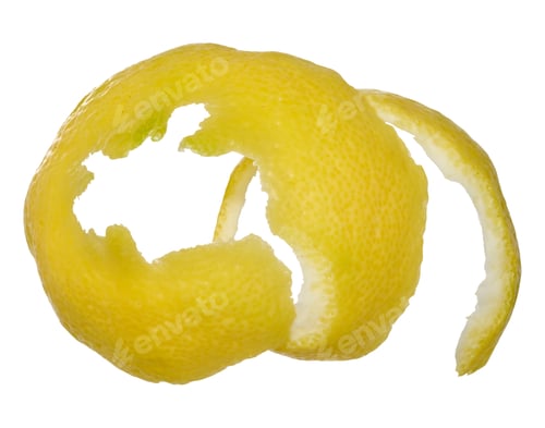 Preview: Spiral of fresh yellow lemon peel, isolated background