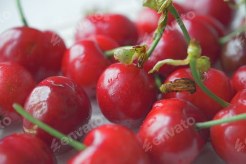 Preview: ripe fresh cherry on a white tray
