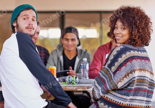 Preview: Just the usual crew. A group of friends around an outdoor table.