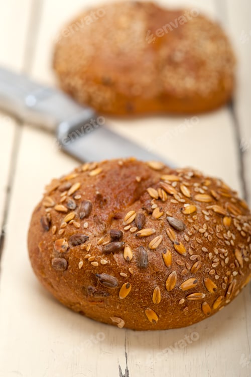 Preview: organic bread over rustic table