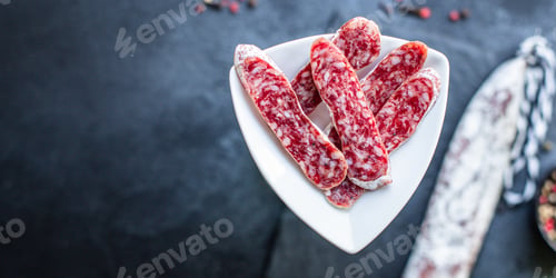 Preview: Fuet Sausage Smoked Or Dry-Cured Salami Delicious Meat Ready Eat On The Table Meal Snack Outdoor