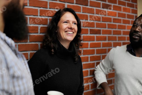 Preview: People Talking Together Relax on Hallway During Break Time