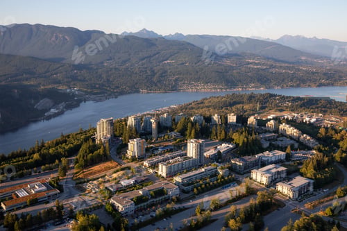 Preview: Aerial view of Burnaby Mountain during a vibrant sunny summer sunset
