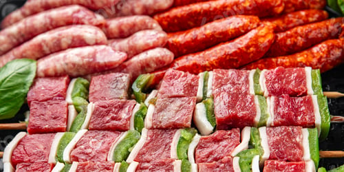 Preview: kebab raw meat fresh vegetables pork, lard, pepper, vegetable dish gourmet food background