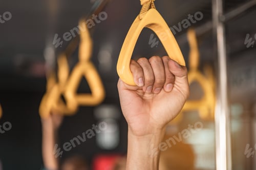 Preview: The hand of a tourist holding the handrail on the bus to get on the plane. Airplane, Travel, Hand,