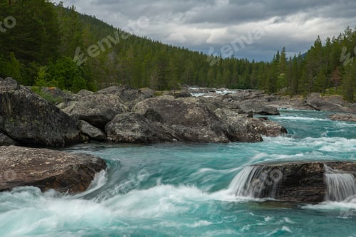 Preview: Scenic Summer Time Norwegian Landscape with Mountain River