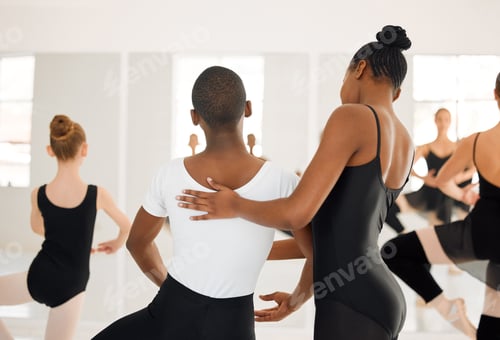 Preview: Shot of a group of ballet dancers practicing a routine in a dance studio