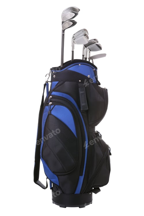 Preview: Blue Golf Bag and Clubs Isolated on White Background