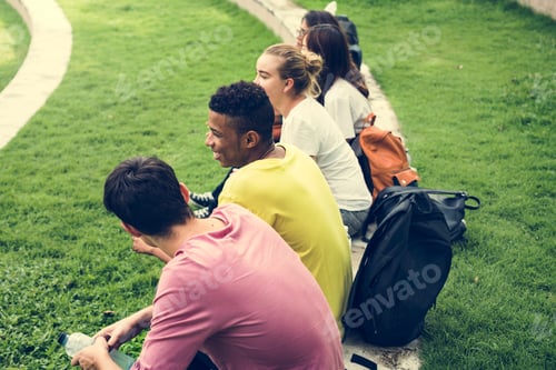Preview: Diverse Group Young Sitting Bleachers Concept