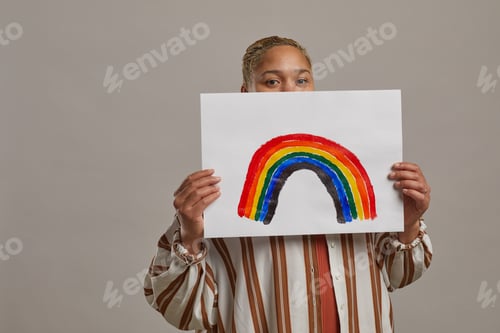 Preview: Portrait of Modern Mixed Race Woman with Rainbow