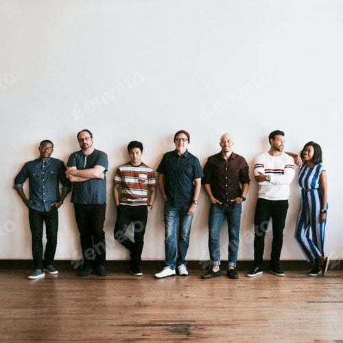 Preview: Diverse startup business people standing in a roll