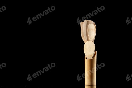 Preview: front view wooden spoons on black background meal darkness cutlery food kitchen cuisine free space
