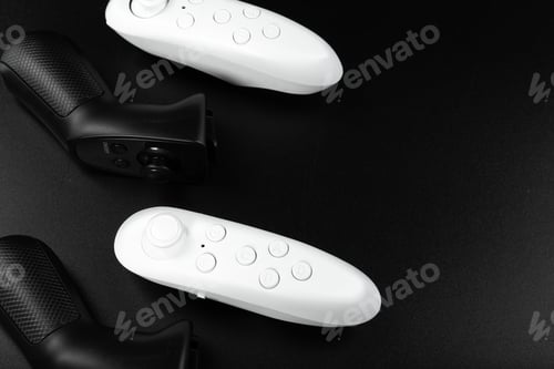 Preview: VR virtual reality glasses on a black table.