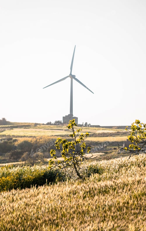 Preview: Rural landscape with a wind turbine in the background