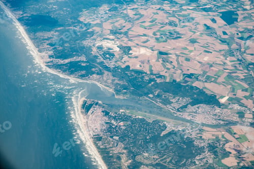 Preview: Aerial view of the River Somme estuary and Abbeville, France