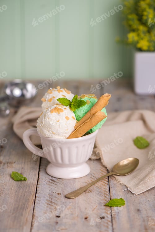 Preview: Vanilla and mint ice cream in cup