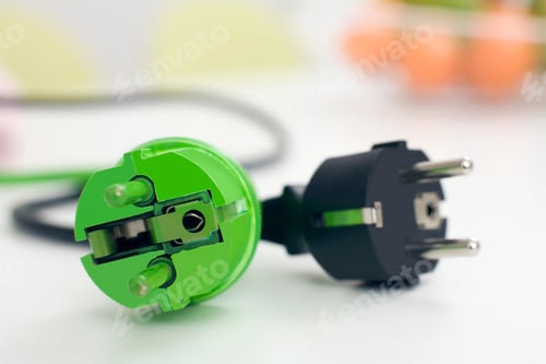 Preview: Black and green plugs, close-up