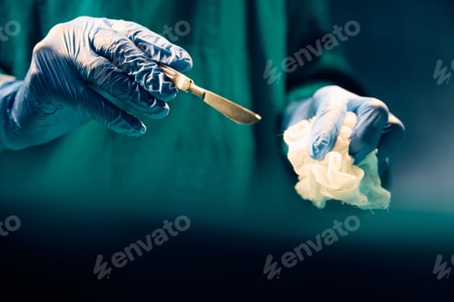 Preview: Close up of surgeon about to make first incision with a scalpel.