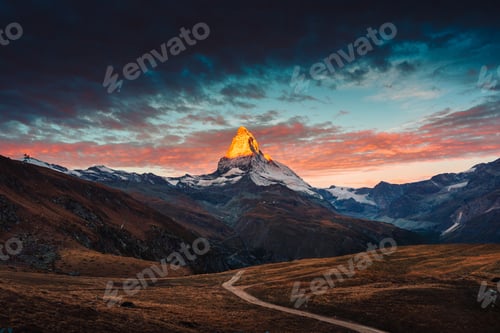 Preview: Sunrise over Matterhorn mountain in autumn at Zermatt, Switzerland