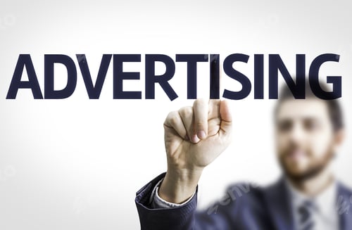Preview: Business Man Pointing To Transparent Board With Text: Advertising