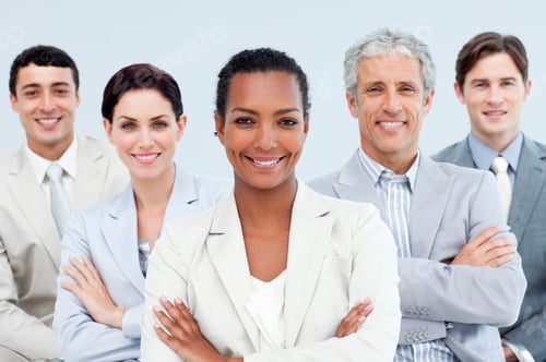 Preview: Diverse Business People Standing With Folded Arms Smiling At The Camera