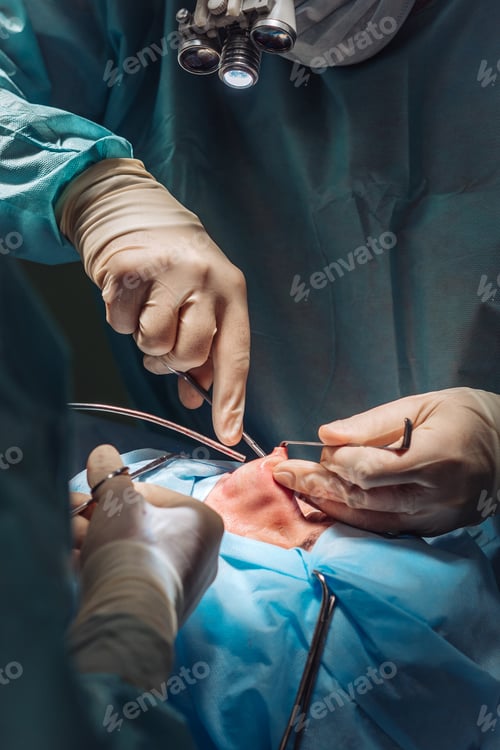 Preview: Cosmetic surgery on nose. The surgeon cuts the flesh