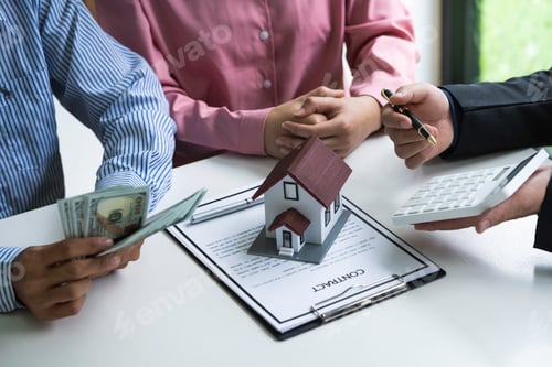 Preview: Real estate broker agent presenting and consult to customer to decision making sign insurance form a