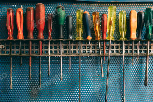 Preview: Row of screwdrivers in forge workshop