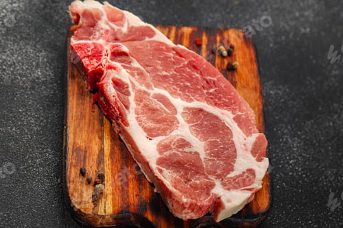 Preview: Pork steak raw gourmet pork escalope meat dish Fresh tasty food background on the table rustic food
