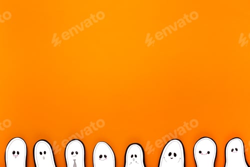 Preview: Halloween background with paper ghosts on the bottom