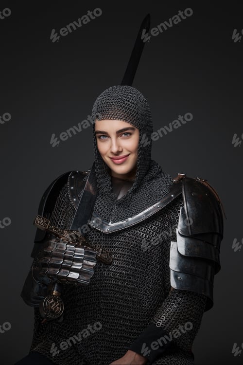 Preview: Stunning portrait of a female knight in medieval armor