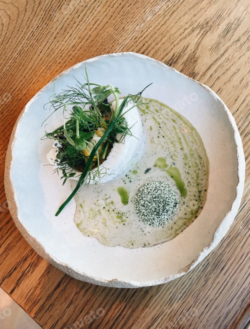 Preview: Fine dining experience in a Michelin star restaurant. Fish with vegetables
