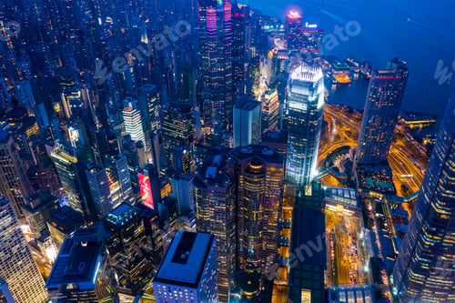 Preview: Central, Hong Kong 29 April 2019: Top down view of Hong Kong city at night