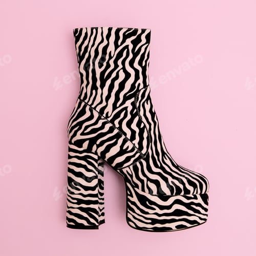 Preview: Stylish boots heel. Animal zebra print. Fashion concept