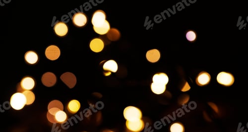 Preview: Yellow, bokeh and light in a studio with a dark background for celebration, event or party. Mockup,