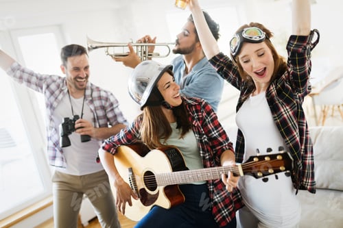 Preview: Cheerful happy group of friends having fun