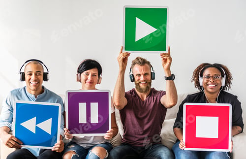 Preview: People holding musical icons