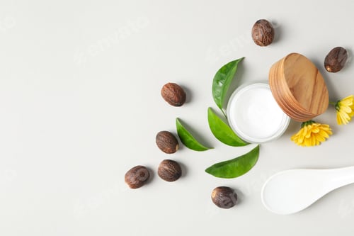 Preview: Concept of skin care cosmetics, Shea butter, space for text